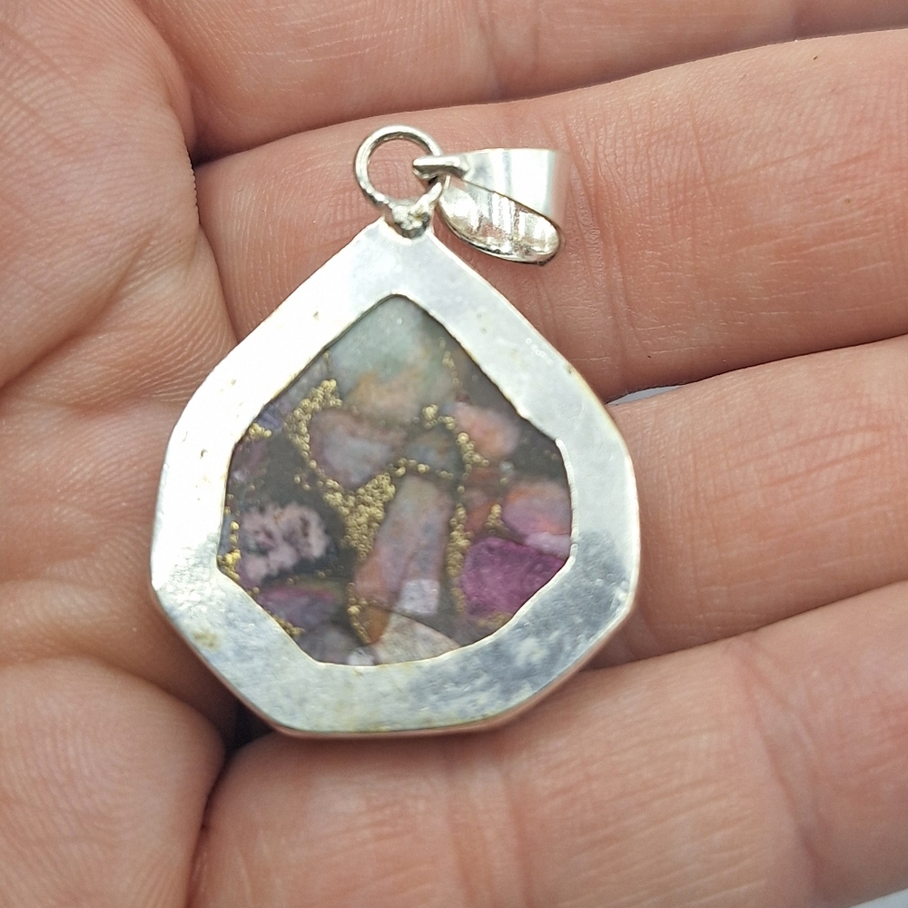 Watermelon Tourmaline Geometric Pendant 925 Silver Plated Handmade 1.42" - Picture 5 of 7